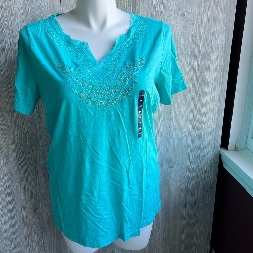 NWT Chaps notched 100% cotton vneck fancy tee size 1X